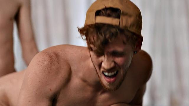 Straight inked ginger barebacked by twink after footjob