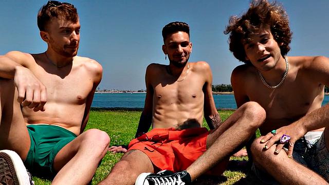 Jock grad students celebrate with cumshower