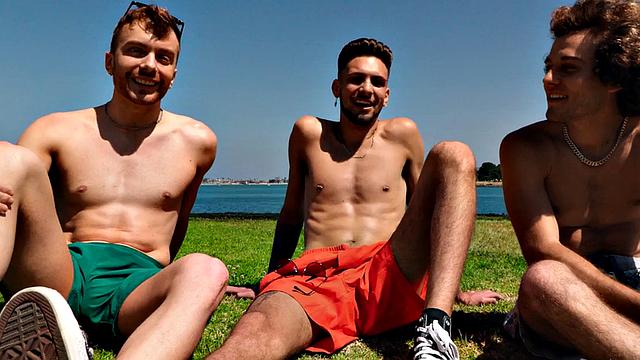 Jock grad students celebrate with cumshower