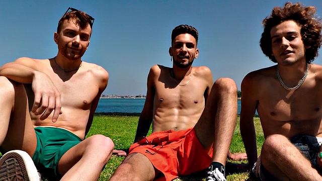 Jock grad students celebrate with cumshower