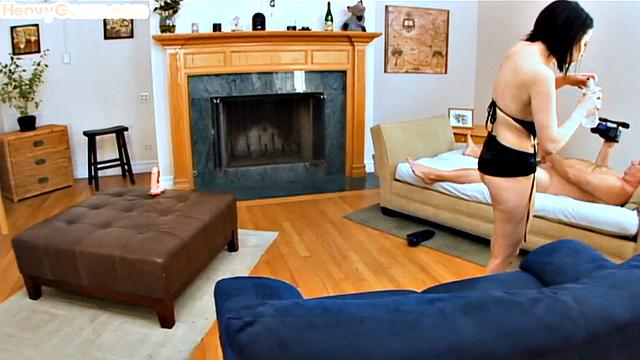 Deepthroating Gonzo babe in lingerie gets fucked