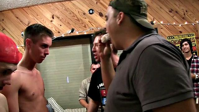 Hazed dormitory stud sucks in group for fraternity