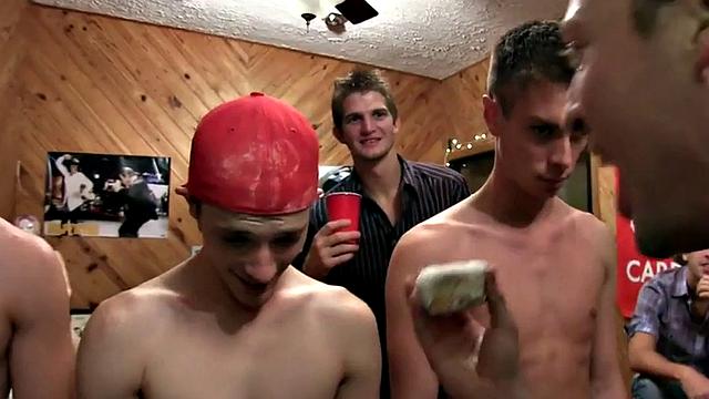 Hazed dormitory stud sucks in group for fraternity