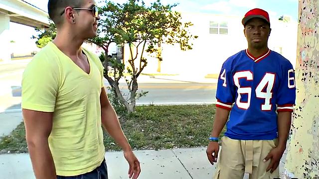 Real Nubian thug fucked for money outdoors by white