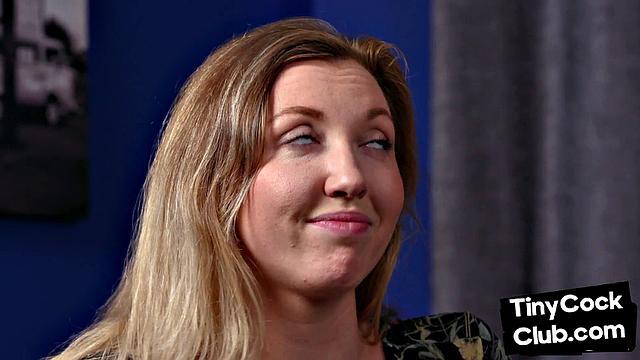 Stockings slut fucked in front of tiny cock