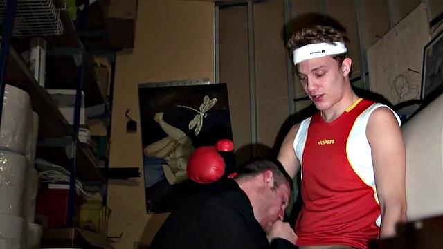 Gay boxer with gloves bangs judge after sucking