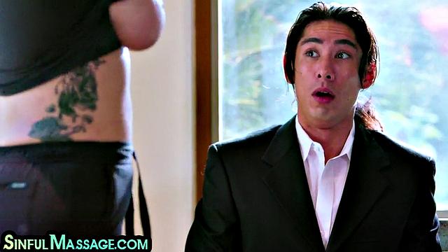 Big-titted masseuse side-fucked by client