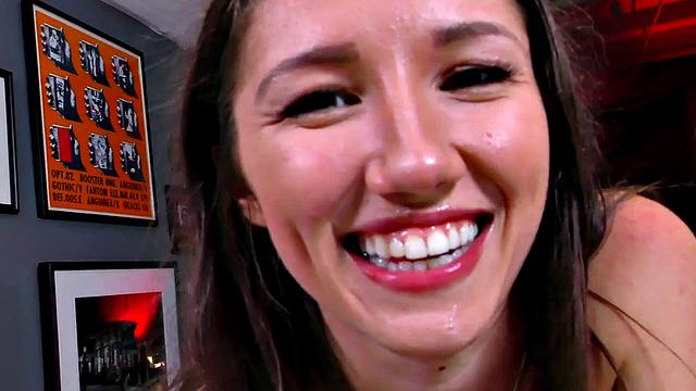 POV beauty toying pussy before blowjob in couple