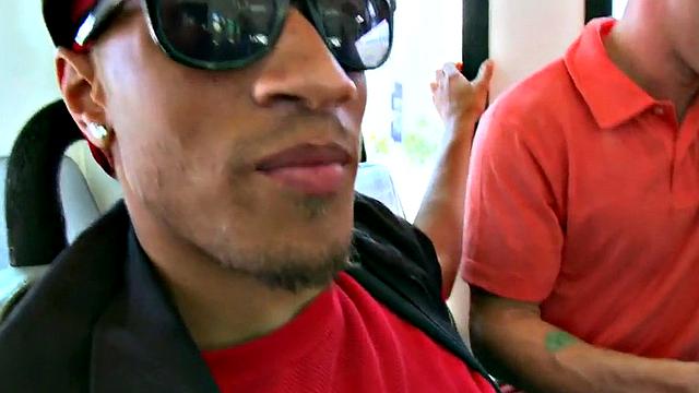 Black stud fucks white bottom in public bus for cum in mouth