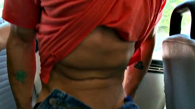 Black stud fucks white bottom in public bus for cum in mouth