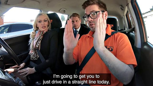 Hot blonde MILF in high heels masturbates in car and gets fucked hard by hubby