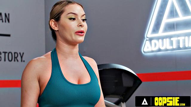 OOPSIE - Two Babes Distract Nicole Aria's Gym Session Turning Into a Futa Threesome Cum Fest