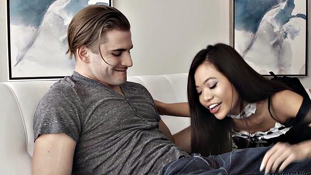 Asian beauty loves fucking in missionary in wet pussy