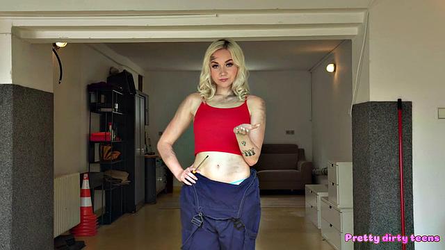 Sexy young mechanic needs her pussy serviced