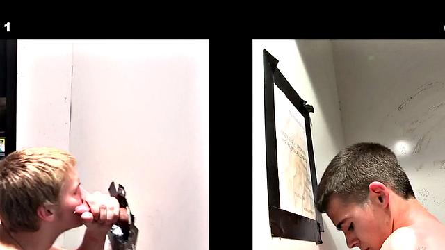 Fooled guy gets gloryhole BJ and facial