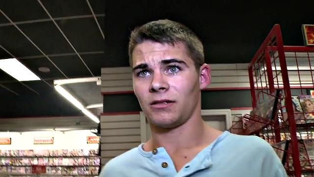 Fooled guy gets gloryhole BJ and facial