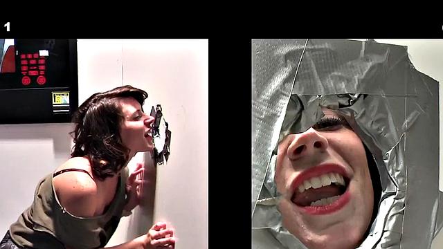 Fooled guy gets gloryhole BJ and facial