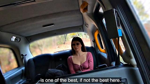 Real taxi babe fucked outdoors in public cab by driver