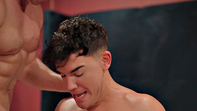 Athletic jock rimmed, sucked, and fucked in bareback 3some