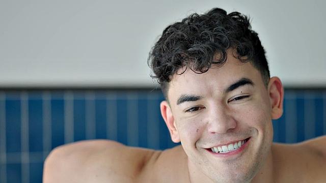 Athletic jock rimmed, sucked, and fucked in bareback 3some