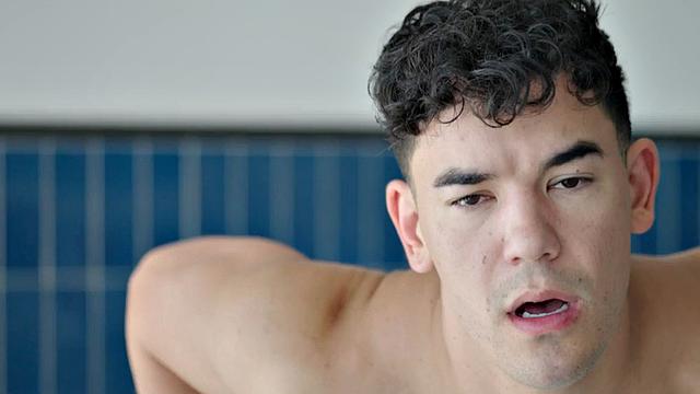 Athletic jock rimmed, sucked, and fucked in bareback 3some