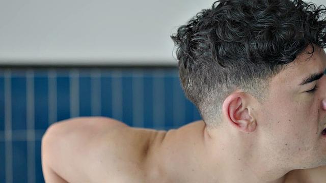 Athletic jock rimmed, sucked, and fucked in bareback 3some