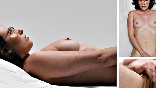 Cutie gently jerking pussy with fingers