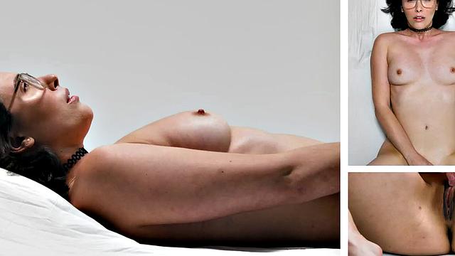 Cutie gently jerking pussy with fingers