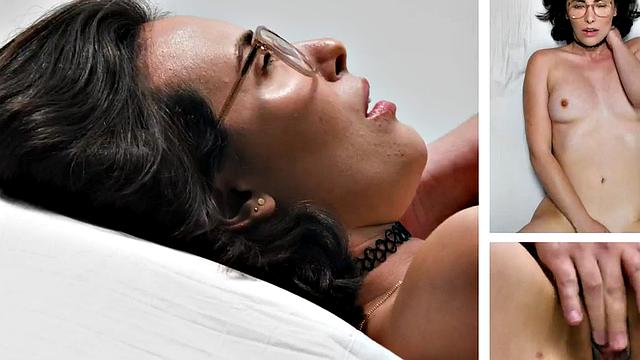 Cutie gently jerking pussy with fingers