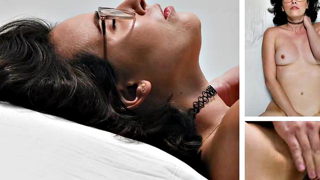 Cutie gently jerking pussy with fingers