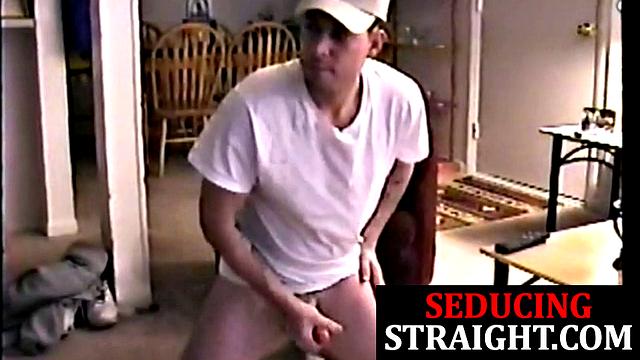 Straight jock masturbates before being sucked off by DILF