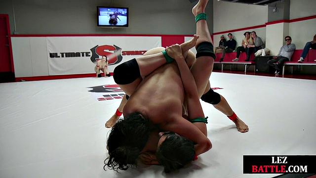 Busty horny wrestler pussyfingering