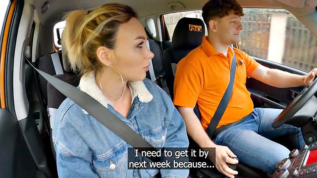 Amateur MILF rides tutor outdoor in car after class