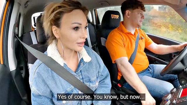 Amateur MILF rides tutor outdoor in car after class