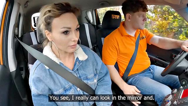 Amateur MILF rides tutor outdoor in car after class