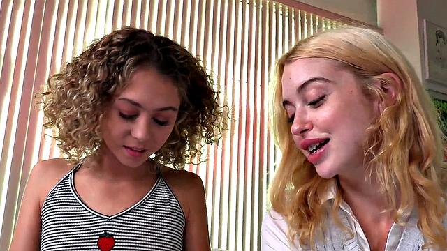 Tiny babe rubbing and stroking lover cock in POV