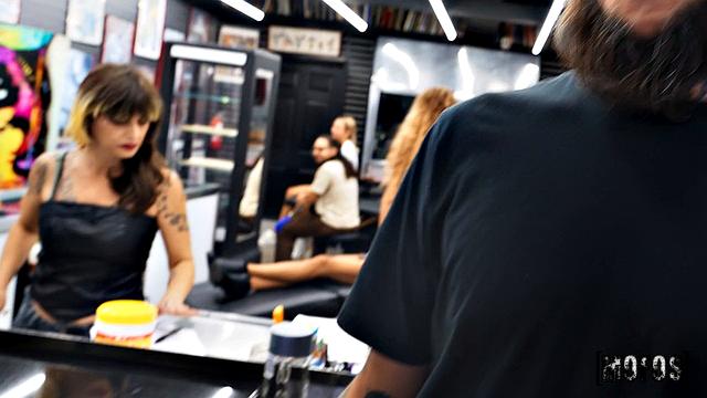 Gigi Strips at the Tattoo Shop