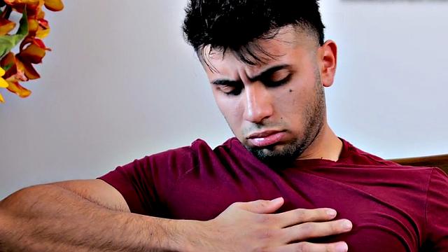 Amateur college stud stroking his dick in close-up action