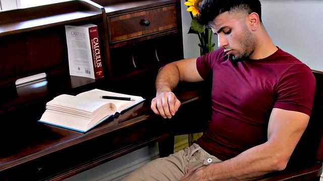 Amateur college stud stroking his dick in close-up action