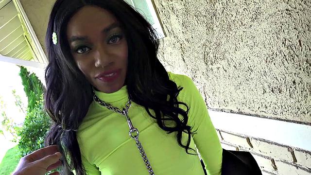 Submissive Ebony squirts while assfingered