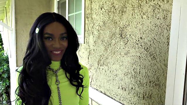 Submissive Ebony squirts while assfingered