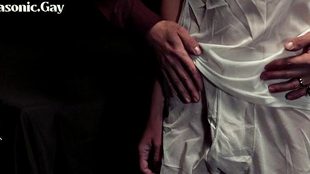 Dominant gay Masons fuck oiled skinny twink in 3some