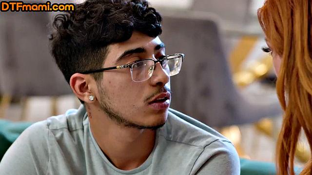 Curvy auburn cockriding on stepson