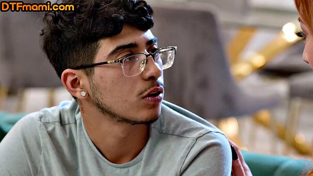 Curvy auburn cockriding on stepson