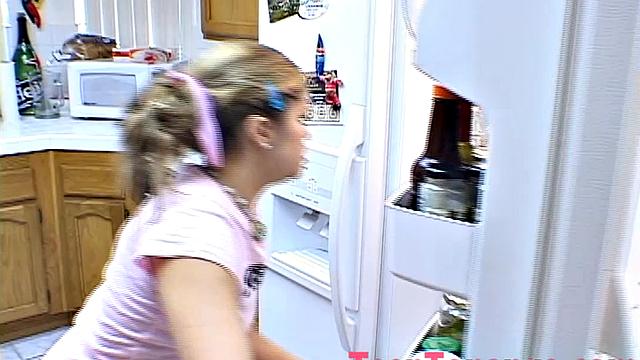 Teen Topanga fingering solo in kitchen