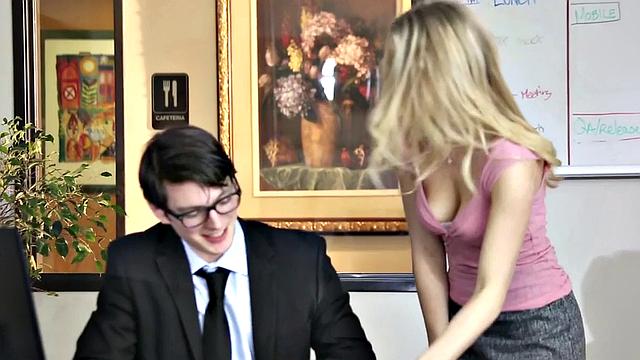 Office sex with a busty secretary with glasses and pussy jizzed on the table