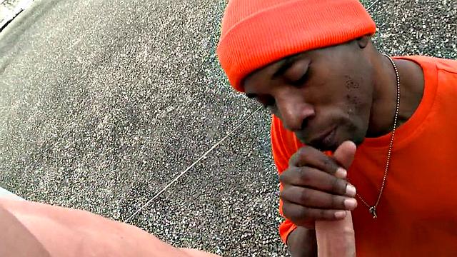BJ Ebony picked up and fucked outdoor by white top