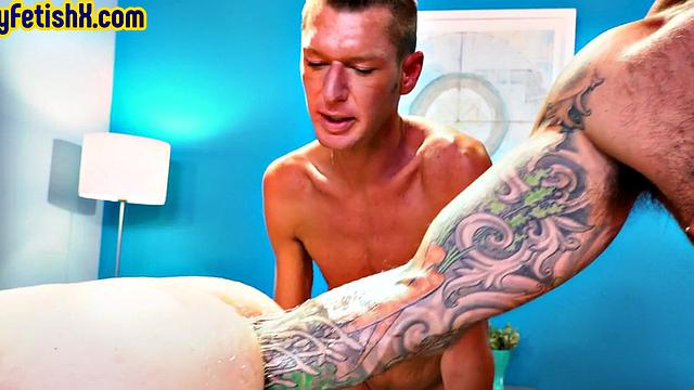 Fist loving gay daddy fisted in infirmary 3some by doctor