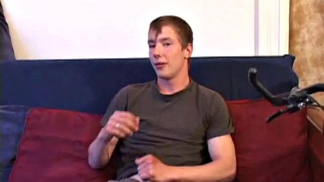 Returning from a ride on his bike Andrew Patterson starts a porn video and strips off his clothes. A little lube helps in the stroking department, and when he's ready Andrew pumps his warm cum load.