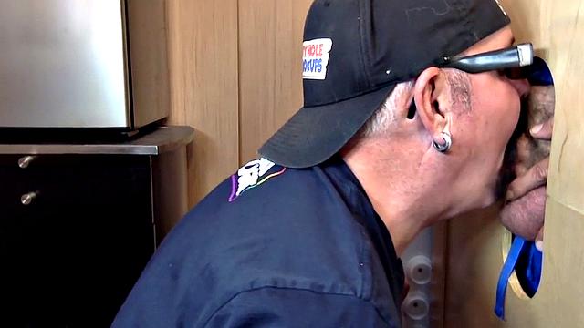 Gloryhole mature daddy sucks dong on 1st gloryhole date